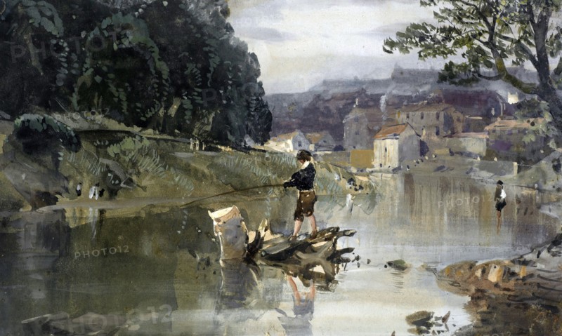 River scene - boy fishing,  c1840-1880. Creator: William Roxby Beverley.