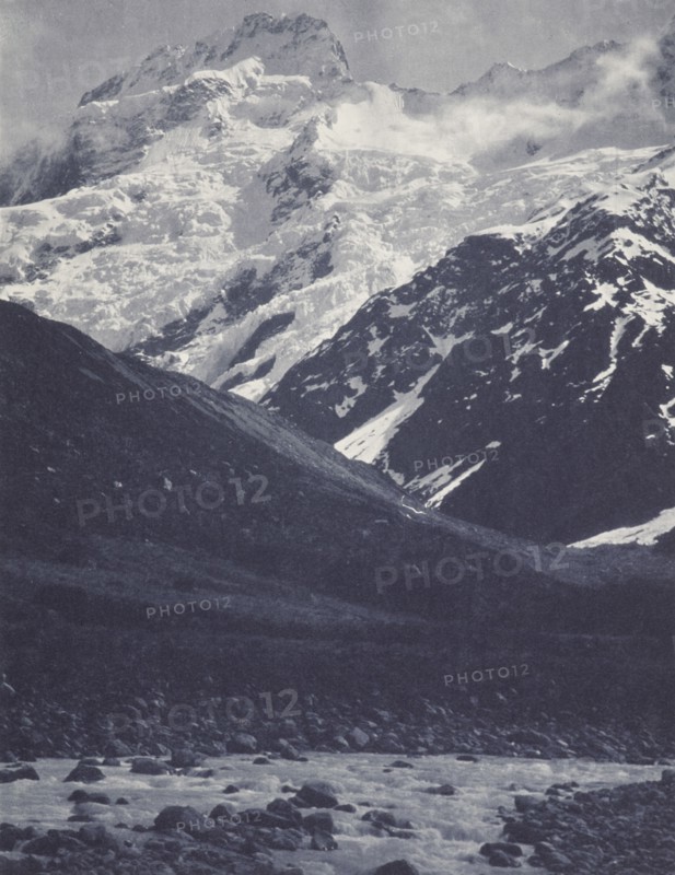 Mt Sefton from the Hooker Bridge. From the album: Record Pictures of New Zealand, 1920s. Creator: Harry Moult.