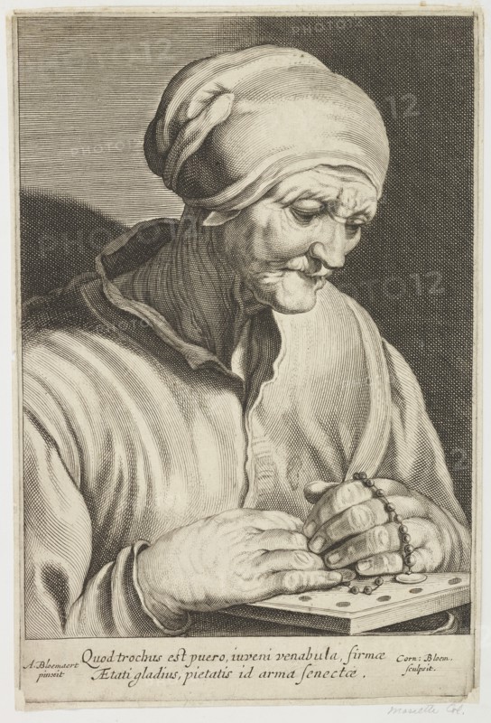 Old woman with a rosary praying. Creator: Cornelis Bloemaert.