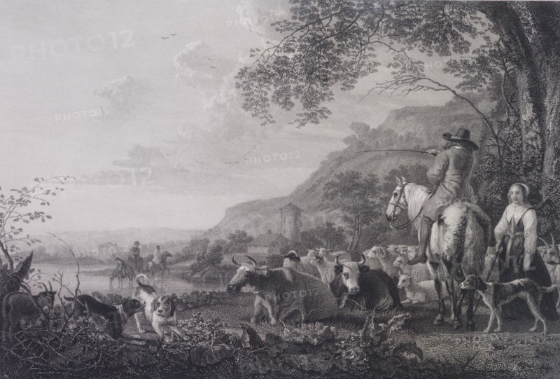 Evening, a composition, c.1832. Creators: Edward Goodall, Aelbert Cuyp.
