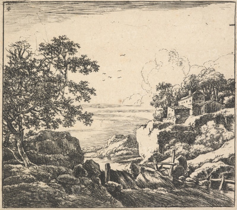 Eight landscapes. Plate 4. The waterfall, 1640-51. Creator: Herman Naiwincx.