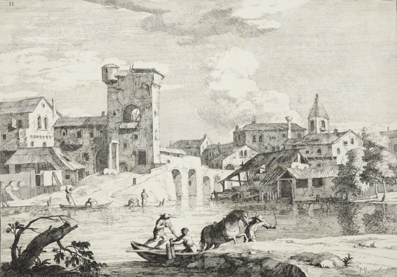 A town by the river,  1723-1730. Creator: Marco Ricci.