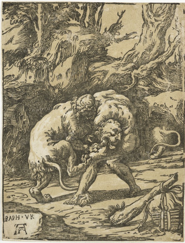 Hercules fighting the Nemean lion,  1540-1550. Creator: Niccolo Vicentino.
