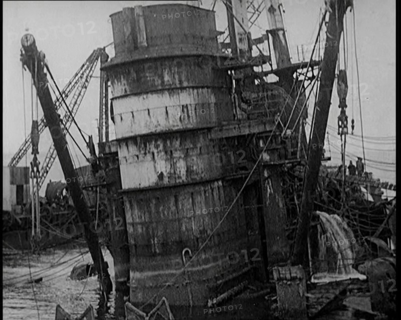 German Battleships Being Salvaged in Scapa Flow, 1926. Creator: British Pathe Ltd.