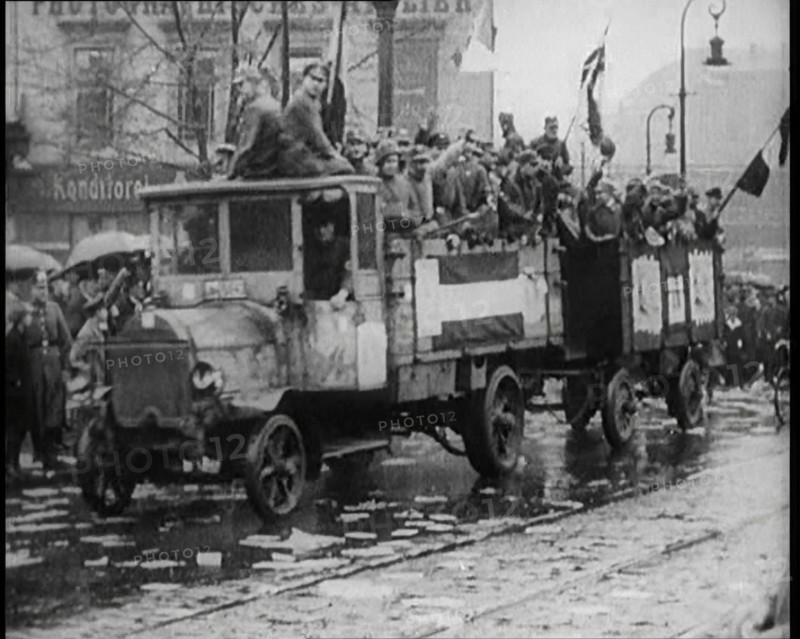 National Socialist (Nazi) Party Campaigning in Germany Scattering Pamphlets from  Trucks..., 1926. Creator: British Pathe Ltd.