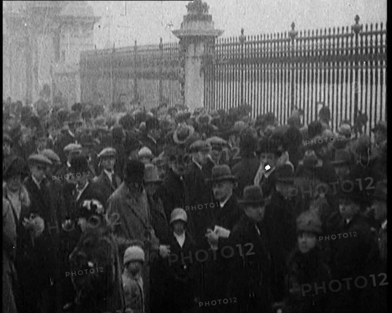 Crowds Gathering Outside of Buckingham Palace...News of the Health of King George V, 1929. Creator: British Pathe Ltd.