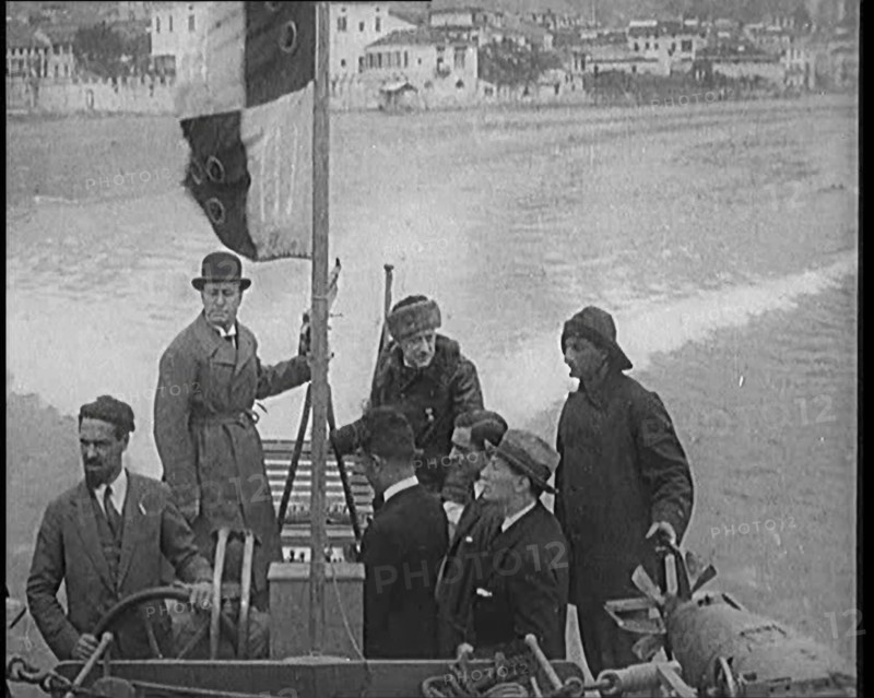 Benito Mussolini (Il Duce) and Gabriele D'Annunzio Speeding Across Lake Garda, Italy..., 1929. Creator: British Pathe Ltd.