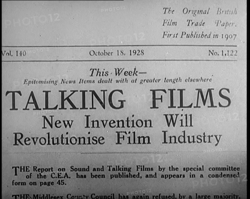 A Shot of a Kinematograph Weekly. Headline Reads: 'Talking Films. New Invention Will..., 1929. Creator: British Pathe Ltd.