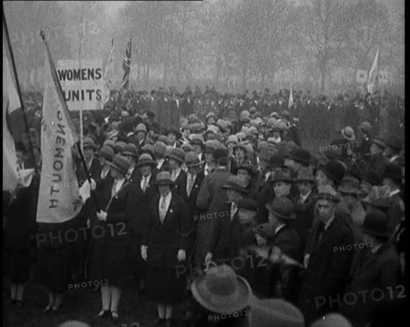 A Large Crowd of Female Civilians in a Political Rally. a Banner Reads: 'Women Units', 1920. Creator: British Pathe Ltd.