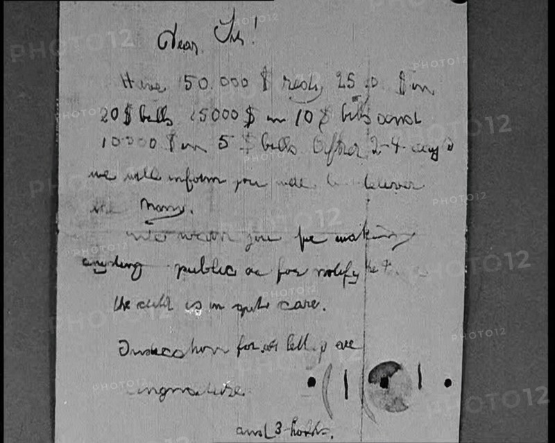Notes of Ransom Being Shown as Articles of Evidence in the Lindbergh's Kidnapping Case Trial, 1930s. Creator: British Pathe Ltd.