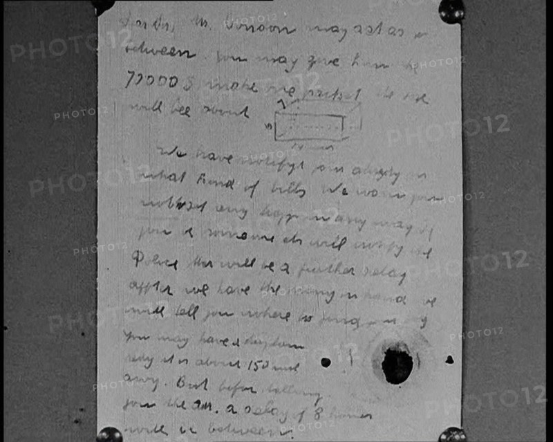 Notes of Ransom Being Shown as Articles of Evidence in the Lindbergh's Kidnapping Case Trial, 1930s. Creator: British Pathe Ltd.