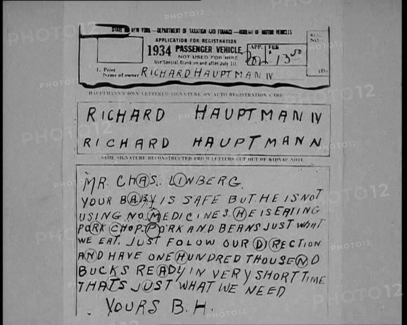 Notes of Ransom Being Compared as Articles of Evidence in the Lindbergh's Kidnapping Case Trial,1930 Creator: British Pathe Ltd.