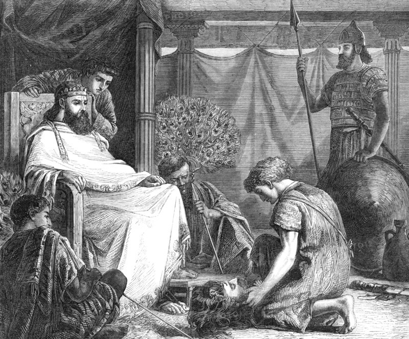 David Showing The Head Of Goliath To Saul (RA Gold Medal Painting), by Miss Louisa Starr, 1868. Creator: Unknown.