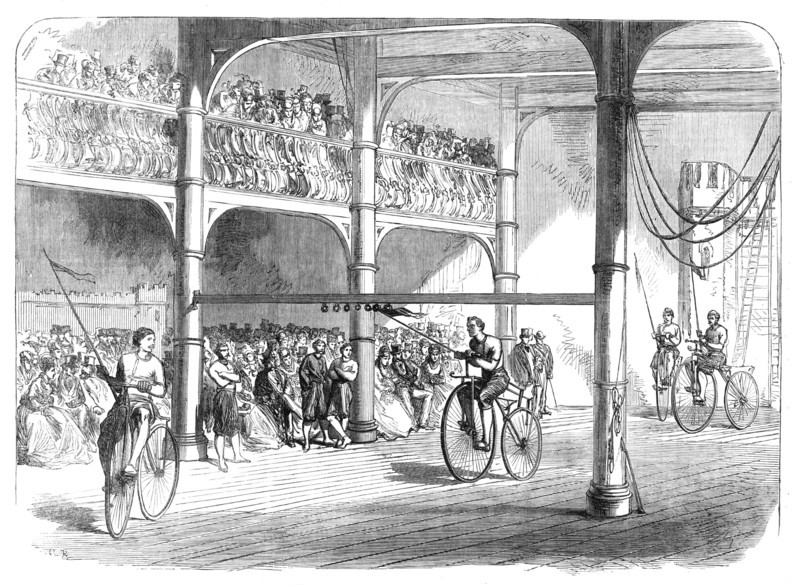 Bicycle tournament at Liverpool, 1869. Creator: C. R..