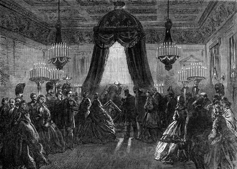 Funeral of the late King of the Belgians: the body lying in state...Royal Palace at Brussels, 1865. Creator: Unknown.