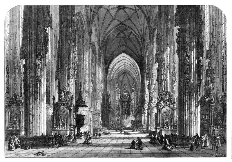 Interior of St. Stephen's, Vienna, by S. Read, 1868. Creator: William James Palmer.