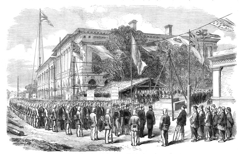 Laying the Foundation-Stone of the new Masonic Temple at Shanghai, 1865. Creator: Unknown.