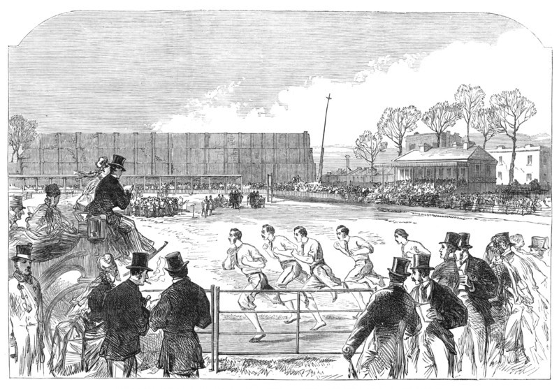 Oxford and Cambridge athletic sports at West Brompton: the one-mile race, 1869. Creator: Unknown.