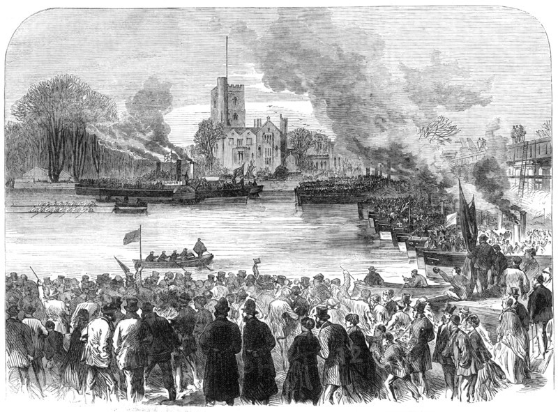 Oxford and Cambridge Universities Boat-Race: the start from Putney, 1869. Creator: Unknown.