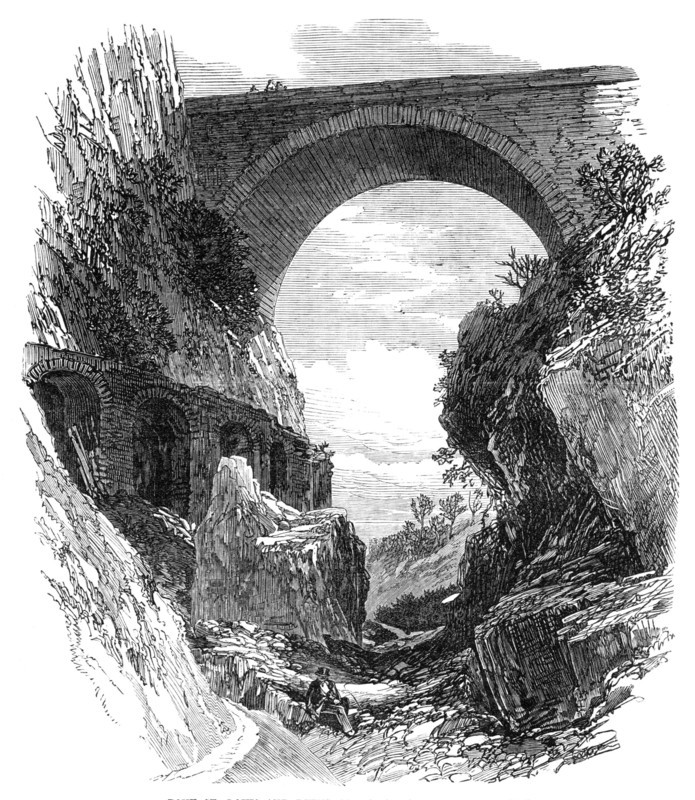 Pont St. Louis and ruins of Roman aqueduct, Mentone, 1869. Creator: Unknown.