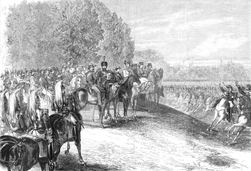Review before the Emperor and the Prince of Wales in the Bois de Boulogne, Paris, 1869. Creator: Unknown.
