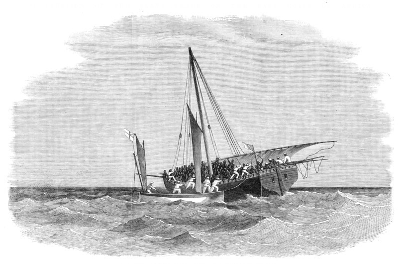 Suppression of the Slave Trade...coast of Africa:...H.M.S. Daphne capturing a slave-dhow, 1869. Creator: Unknown.