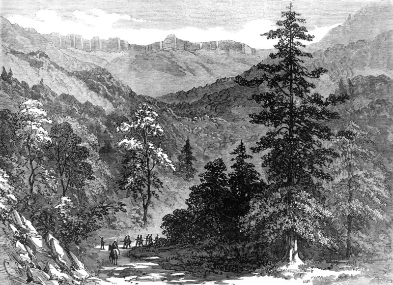 The Abyssinian Expedition: approach to the Abyssinian table-land, from Rayry Guddy, 1868. Creator: Unknown.
