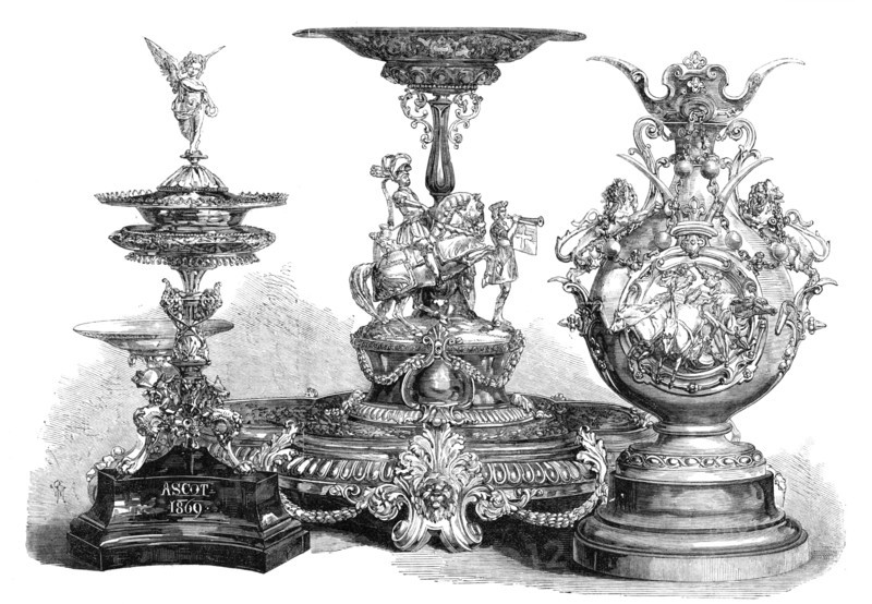 The Ascot Races Prize Plate: the Royal Hunt Cup, the Ascot Cup, the Queen's Gold Cup, 1869. Creator: Unknown.
