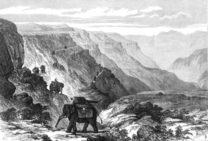 The British Expedition to Abyssinia: Major Murray's Armstrong guns crossing the Tacazze Valley, 1868 Creator: Unknown.