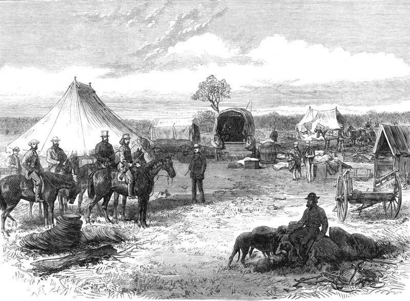 The Duke of Edinburgh starting for a kangaroo-hunt, Campbell-House Station..., South Australia, 1868 Creator: Unknown.