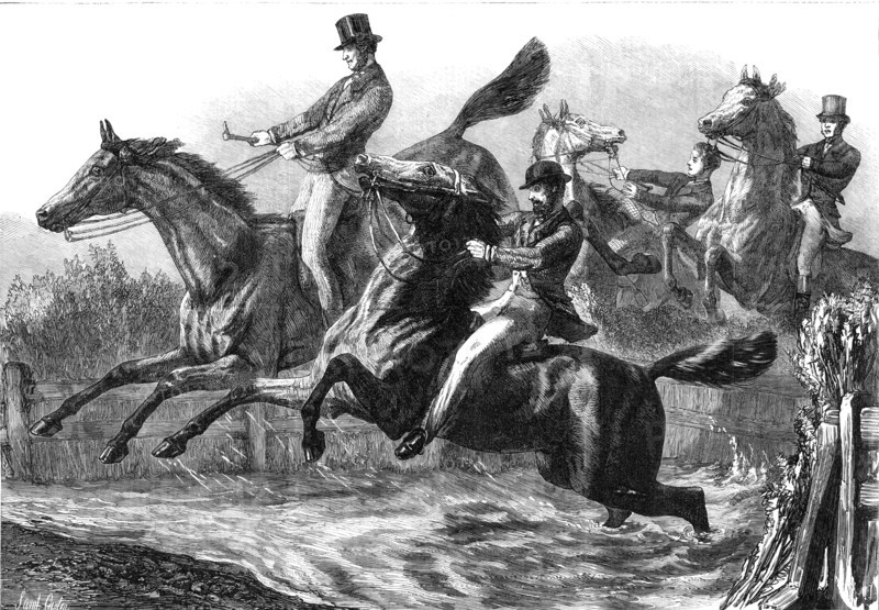 The Horse Show at the Agricultural Hall: the fence and water jumping, 1869. Creator: Unknown.