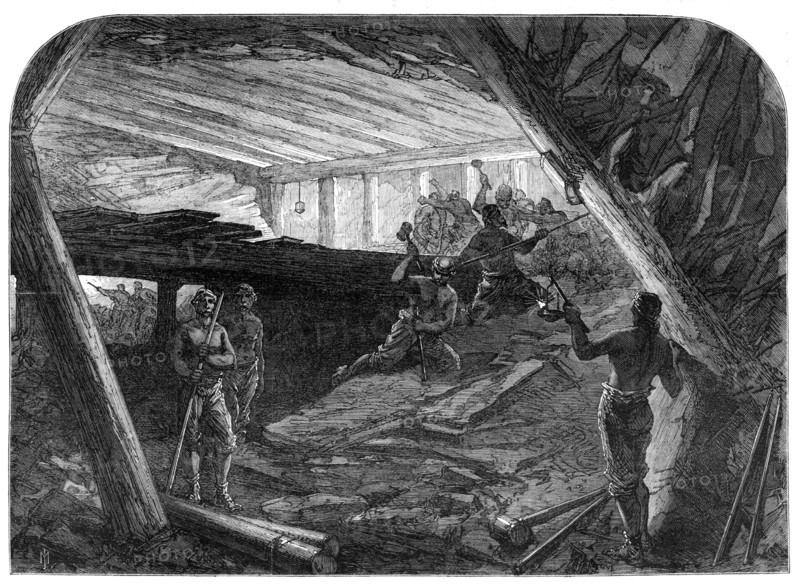 The new overland route to India and the railway tunnel of the Alps:...working galleries, 1869. Creator: Unknown.