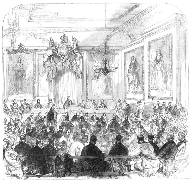 Trial of the Windsor Election Petition in the Townhall, Windsor, 1869. Creator: Unknown.