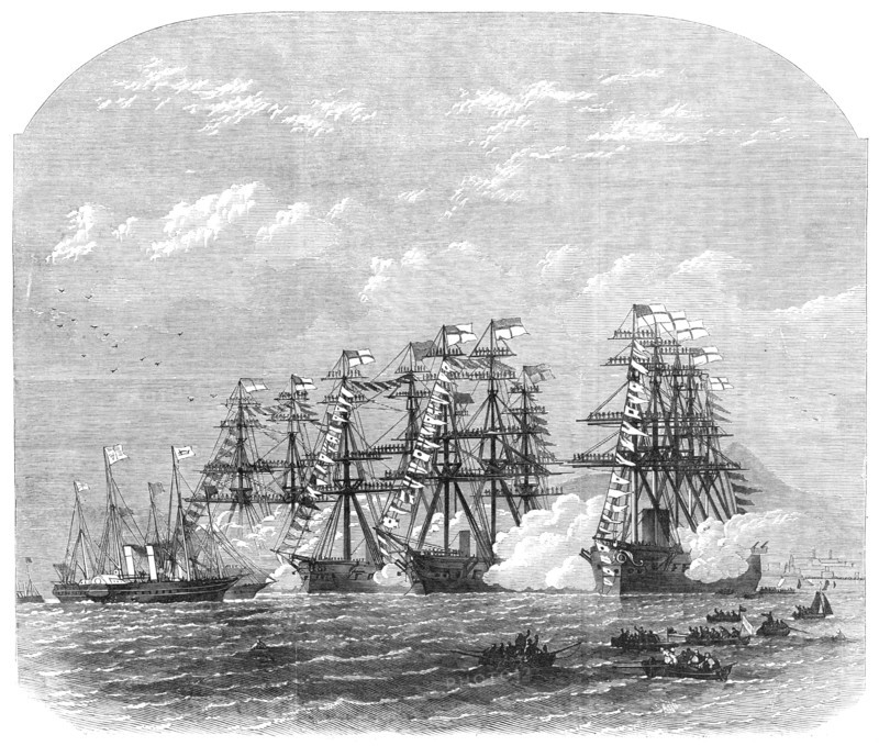 Visit of the Prince and Princess of Wales to Ireland: the iron-clad squadron,...Dublin Bay, 1868. Creator: Unknown.