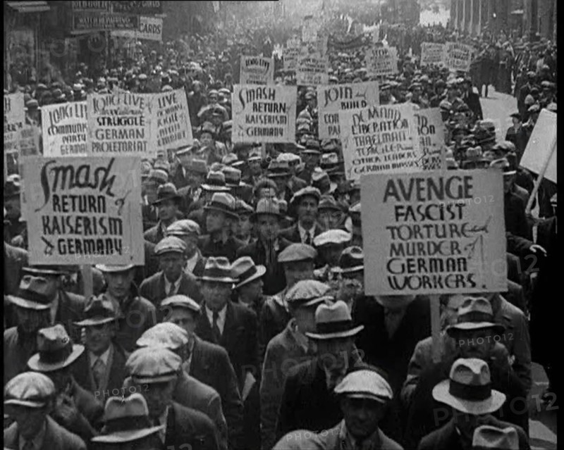 American anti-fascists Marching and Holding Signs, 1933. Creator: British Pathe Ltd.