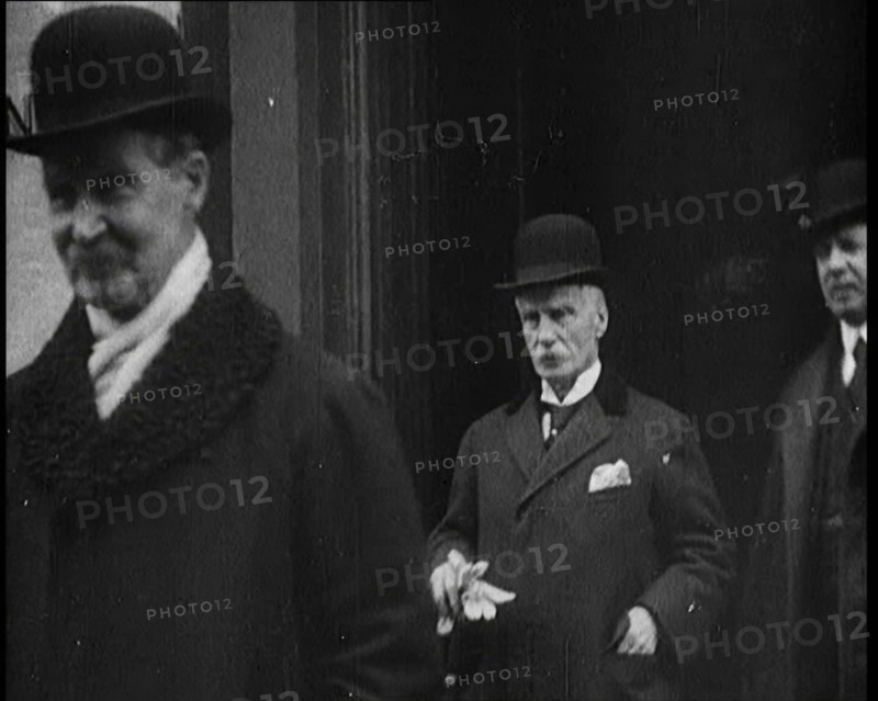 British Member of Parliament Andrew Bonar Law Exiting a Building, 1922. Creator: British Pathe Ltd.