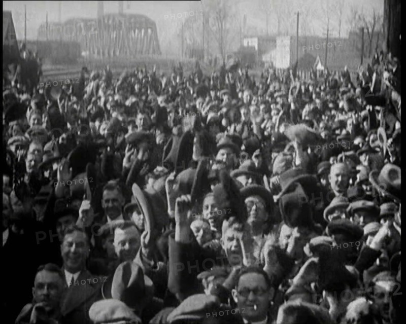 American Crowds Waving and Listening to Former French Prime Minister Georges Clemenceau in..., 1922. Creator: British Pathe Ltd.