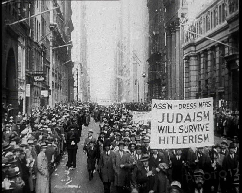 American anti-fascists Marching and Holding Signs, 1933. Creator: British Pathe Ltd.