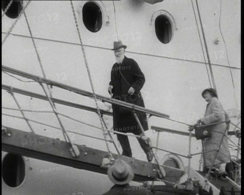 George Bernard Shaw and a Woman Climbing a Gangplank, 1930s. Creator: British Pathe Ltd.