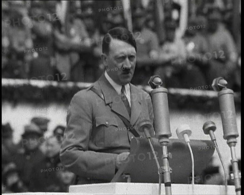 Adolf Hitler Giving a Speech, 1930s. Creator: British Pathe Ltd.