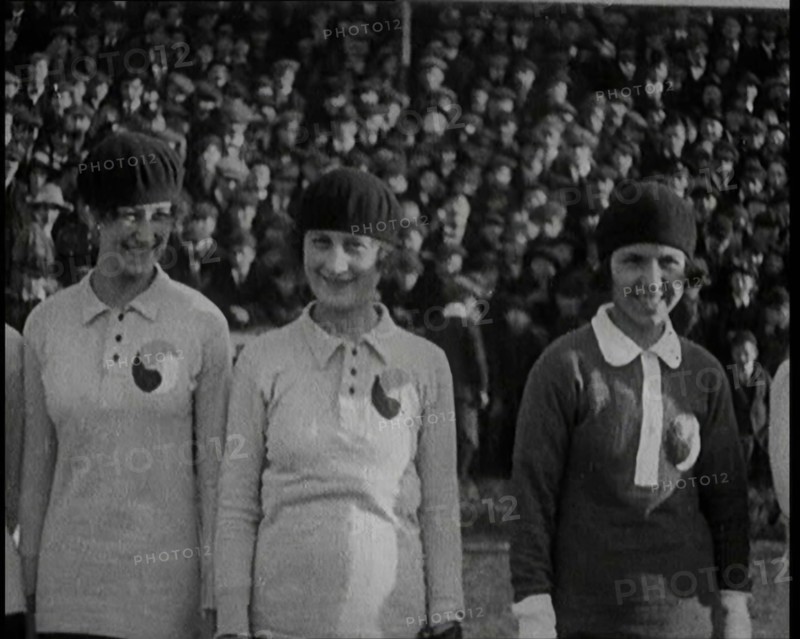 Women Football Players Lines up Ready to Begin the Match, 1920. Creator: British Pathe Ltd.