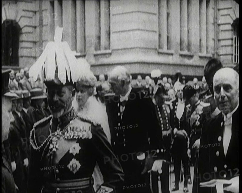 King George V Talking to a British Officer, Queen Mary Can Be Seen Behind Him, 1922. Creator: British Pathe Ltd.