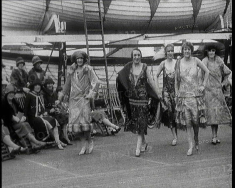 Female Civilians Modelling at a Fashion Show on the Deck of an Ocean Liner, 1926. Creator: British Pathe Ltd.