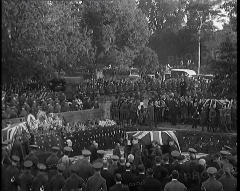 RAF Officers and Male Civilians Taking Part in a Funeral Parade for the Dead Crew of the..., 1930. Creator: British Pathe Ltd.