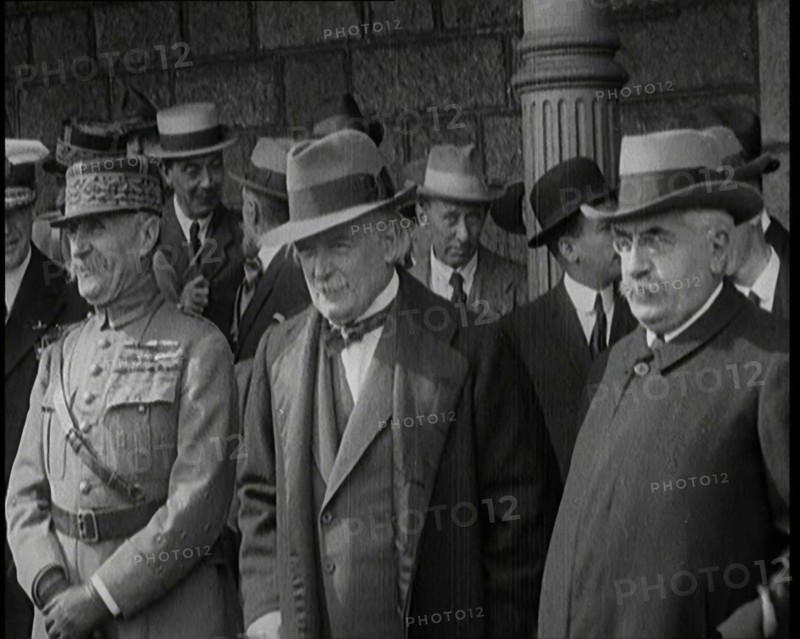 Marshal Ferdinand Foch, French Member of the Chamber of Deputies Aristide Briand, and..., 1920. Creator: British Pathe Ltd.