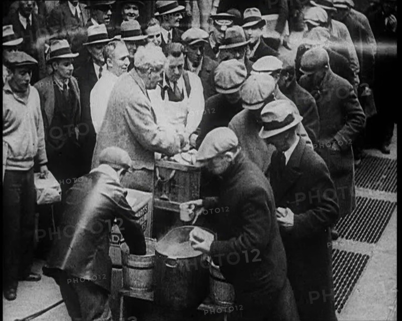 Men Getting Soup from a Soup Kitchen, 1933. Creator: British Pathe Ltd.