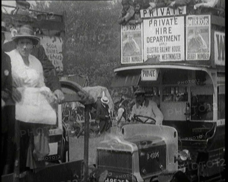 Cars, Buses and Pedestrians Arriving for the 1920 Epsom Derby, 1920. Creator: British Pathe Ltd.