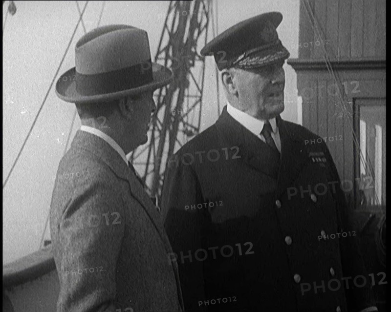 British First Sea Lord David Beatty, 1st Earl Beatty Talking to a Ship's Captain on Deck, 1921. Creator: British Pathe Ltd.
