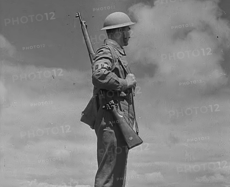 A British Local Defence Volunteer on Guard, 1940. Creator: British Pathe Ltd.