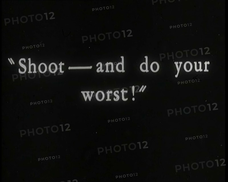 Shoot - and do your worst - title card from silent film, 1920s.  Creator: British Pathe Ltd.